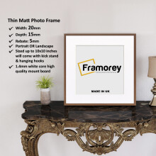(Walnut With White Mount, 10x10" Pic (12x12" Frame)) Square Size Thin Matt Walnut Picture Frame Wall Art Frames Flat Wooden Effect Poster Frame