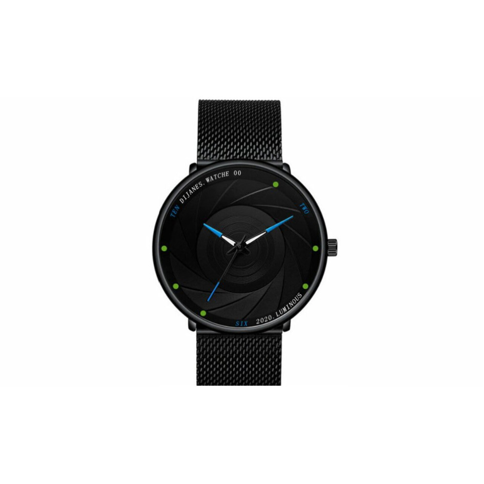 (Blue) Black Mesh Strap Quartz Watch