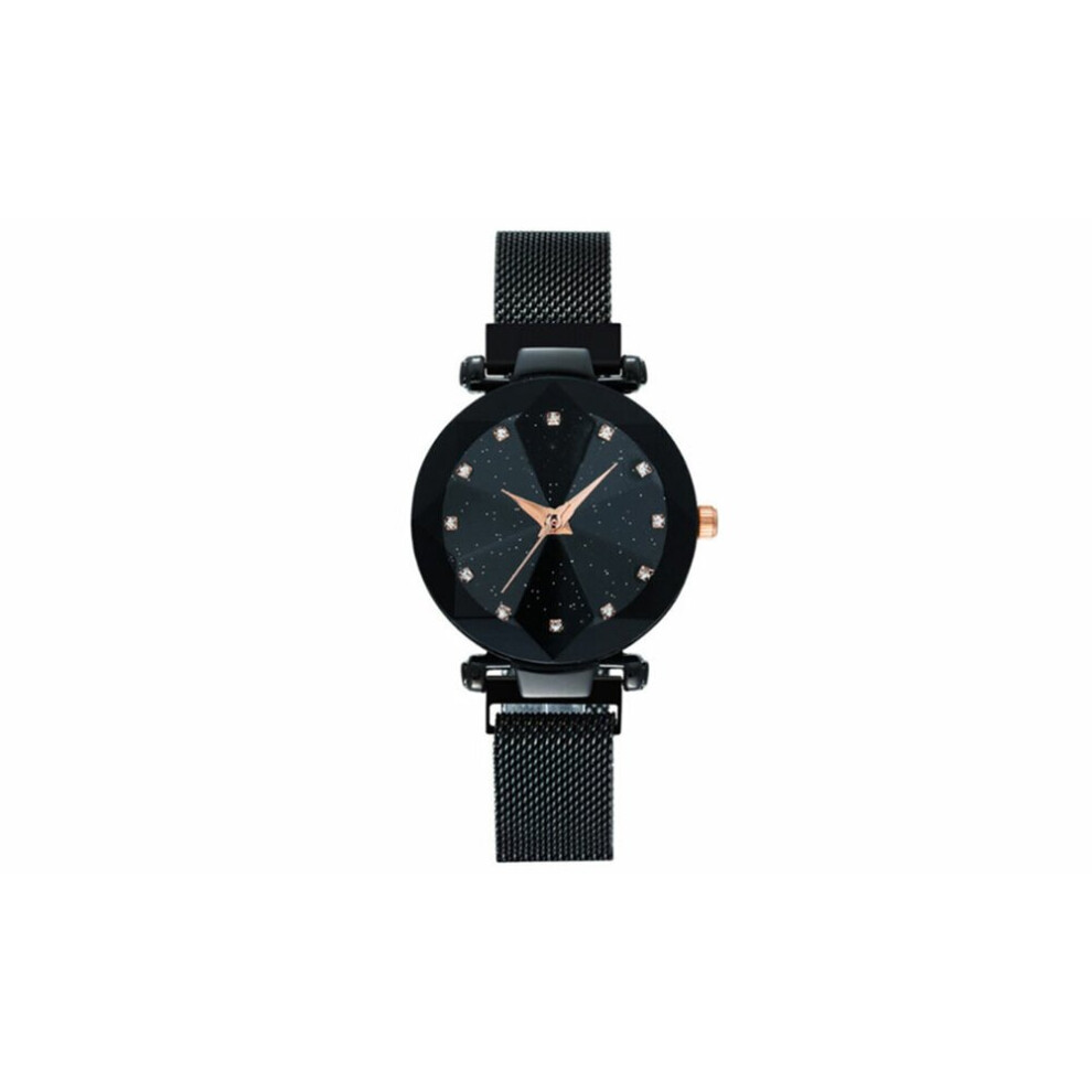 (Black) Women's Starry Quartz Watch with Mesh Strap