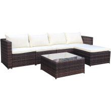(Brown, Without Cover) EVRE Miami Rattan Outdoor Set with coffee table