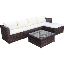 (Brown, With Cover) EVRE Miami Rattan Outdoor Set with coffee table