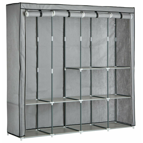 Refurbished Home Triple Modular Fabric Wardrobe - Grey & Black