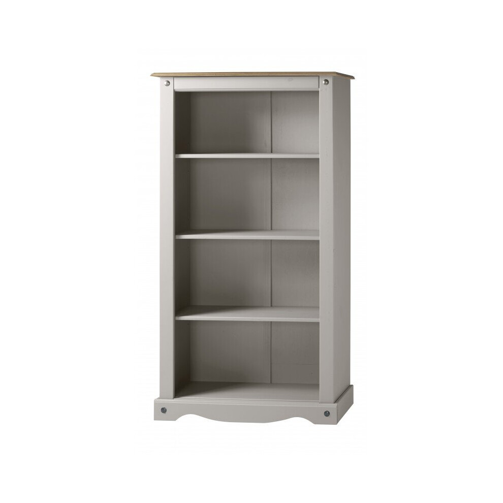 Corona Grey Wax Medium Bookcase Solid Pine Furniture