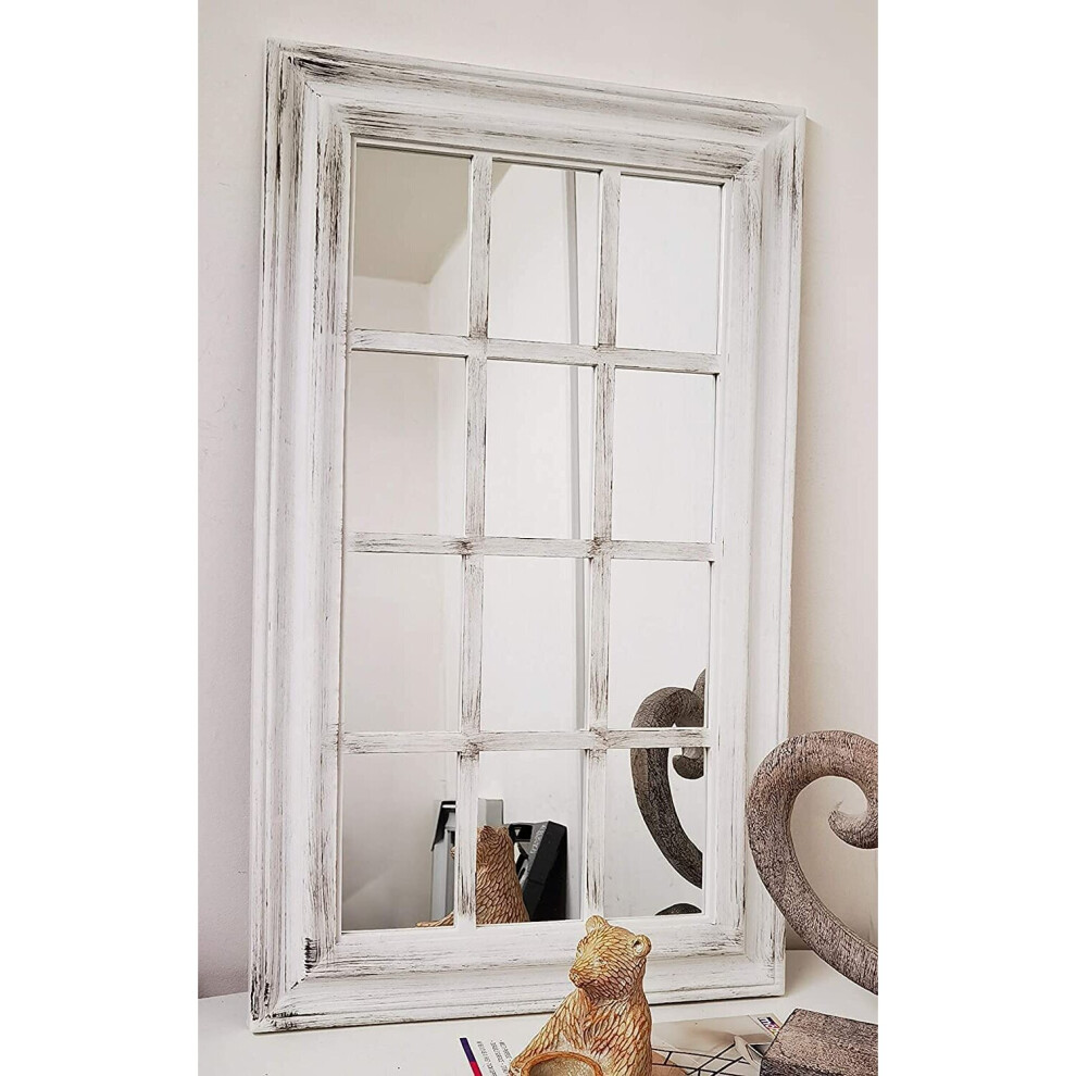 White Rectangle Window Style Wall Mirror Durable Frame 43X73Cm