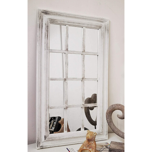 White Rectangle Window Style Wall Mirror Durable Frame 43X73Cm 1