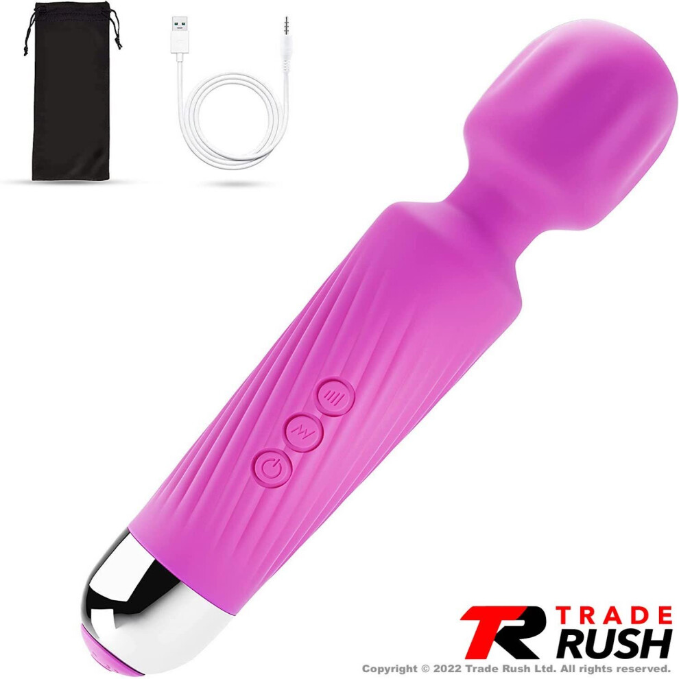 (Pink) Magic Wand Massager Vibrating USB Showerproof