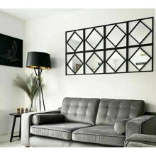 Set Of 3 Square Diamond Shape Frame Black Wall Mirror Modern 40X40Cm
