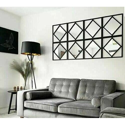 Set Of 3 Square Diamond Shape Frame Black Wall Mirror Modern 40X40Cm