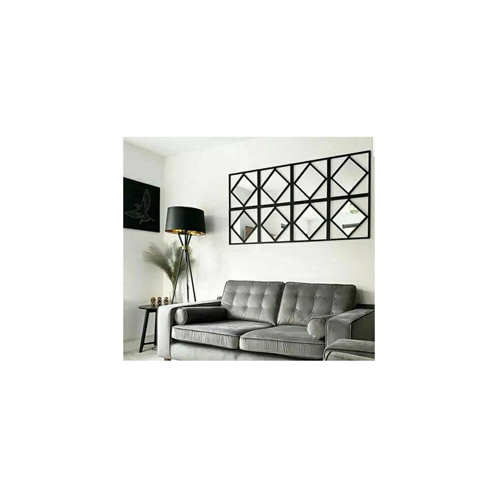 Set Of 3 Square Diamond Shape Frame Black Wall Mirror Modern 40X40Cm