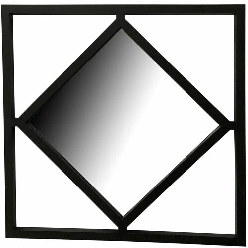 Set Of 3 Square Diamond Shape Frame Black Wall Mirror Modern 40X40Cm 2