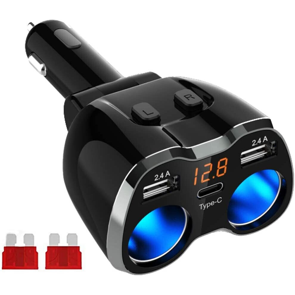 Usb C Car Charger Cigarette Lighter Splitter, 80W Power Socket Adapter Two Separate Switch Sockets 12V/24V Car Power Adapter With Dual 2.4A Usb 670046147740