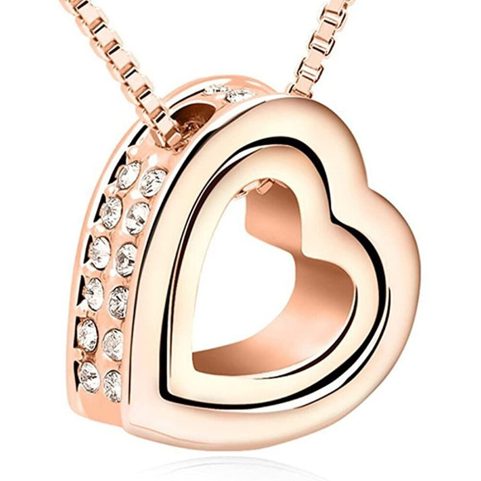 Crystalline Azuria Women 18 ct Rose Gold Plated Crystals from Swarovski Valentine's Day Gift Heart Pendant Necklace 18
