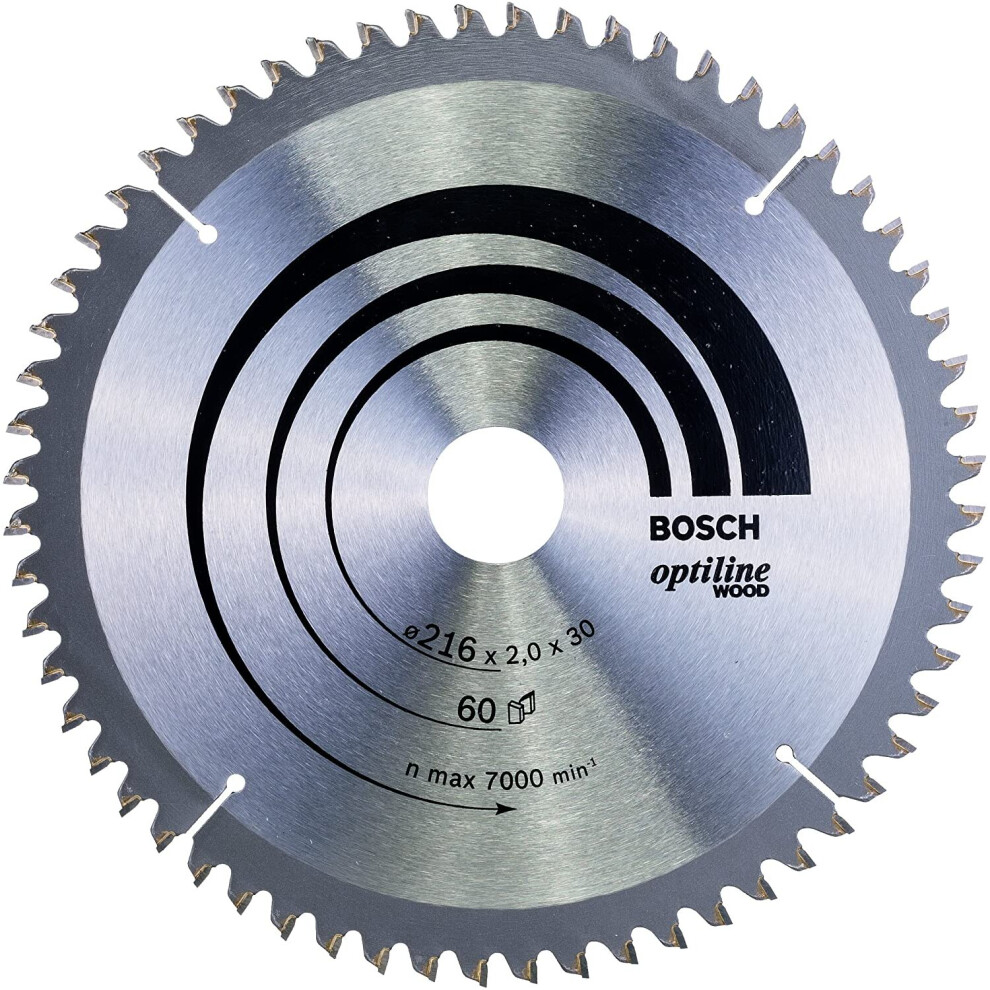 Bosch 2608640433 Optilineline Mitre Circular Saw Blade for Wood, 216mm x 2.0mm x 30mm, 60 Teeth, Silver