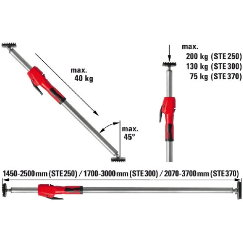 BESSEY Bessey Telescopic Drywall Support 1450 - 2500mm 1
