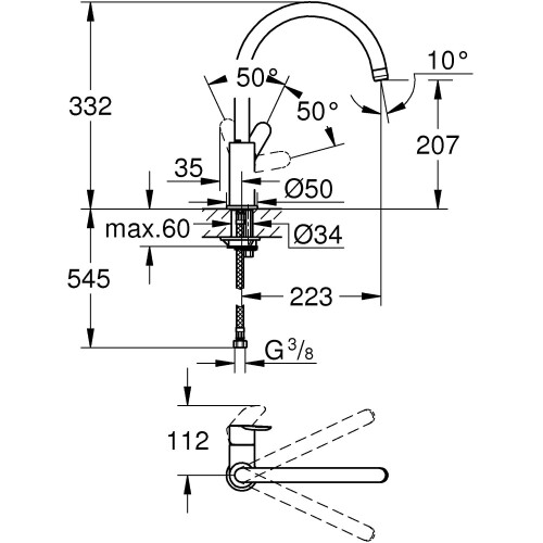 Grohe GROHE BauEdge kitchen Tap, Tool Less fitting, Chrome Mixer Tap 31367001 2
