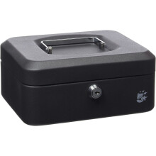 5 Star Facilities Cash Box with 5-compartment Tray Steel Spring Lock 8 Inch, Black