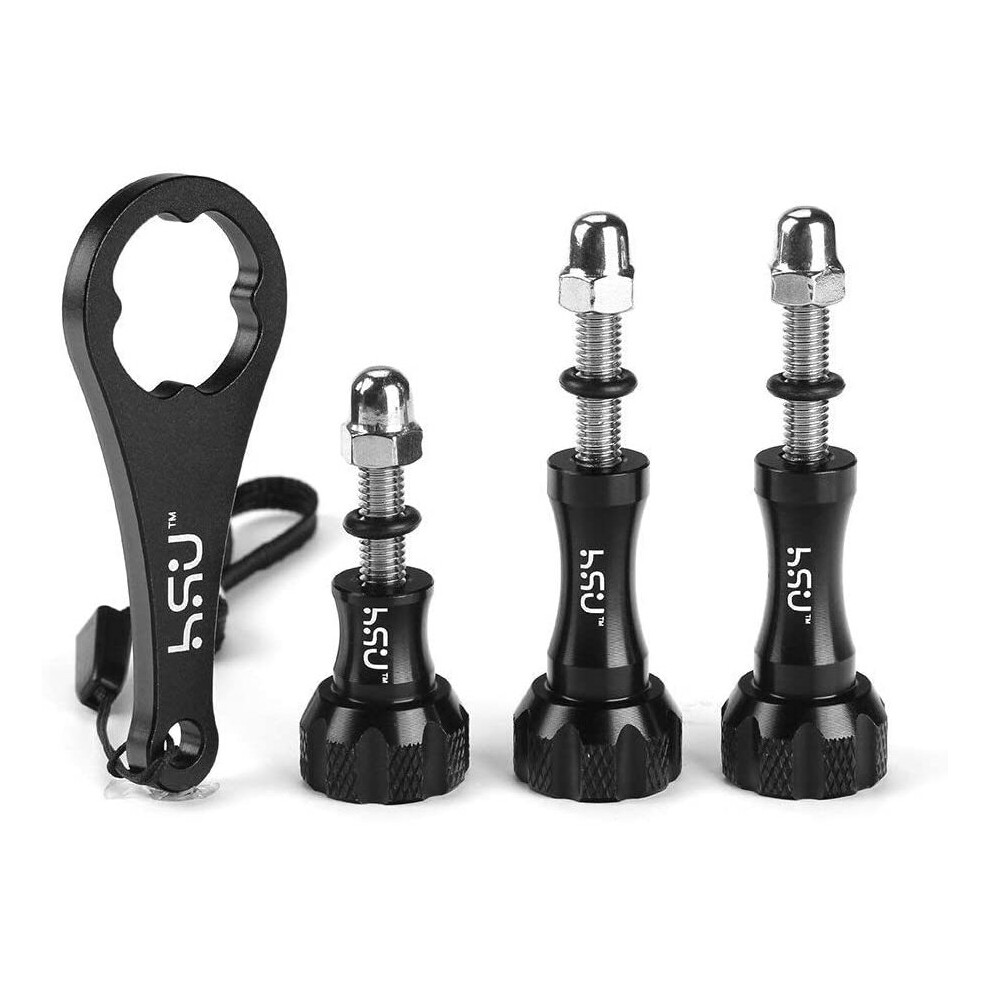 Hsu 3Pcs Aluminum Thumbscrew Set + Wrench For Gopro Hero 9/Gopro Fusion/Hero 8/7/6/5/4/3+/3/2/1 (Black) Black 612953825182