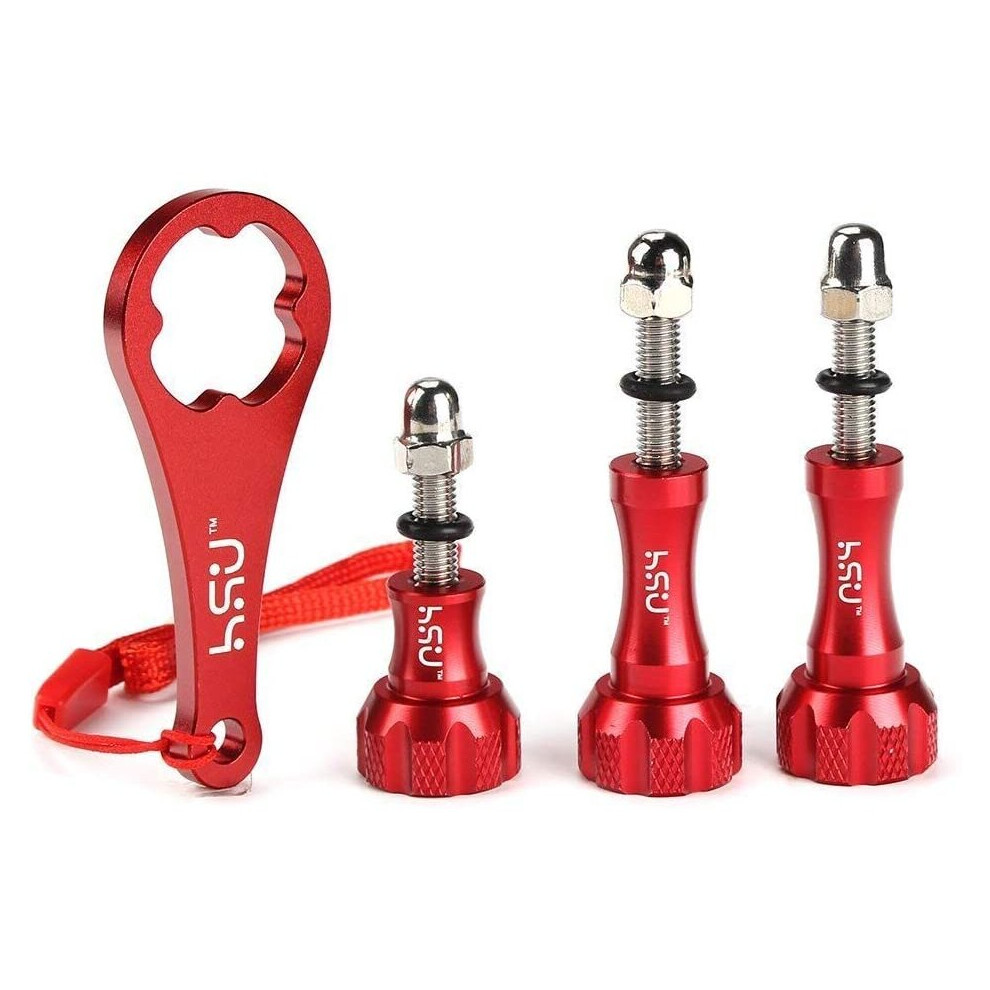 HSU 3pcs Aluminum ThumbScrew Set + Wrench for GoPro Hero 9 Hero 8/7/6/5/4/3+/3/2/1 (Red)