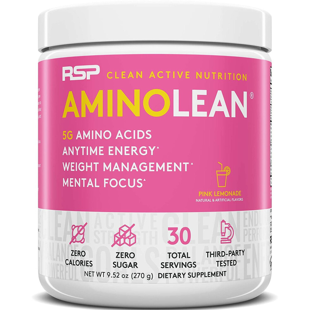 RSP AminoLean - All-in-One Pre Workout, Amino Energy, Weight Management Supplement with Amino Acids, Complete Preworkout Energy for Men & Women (Pink