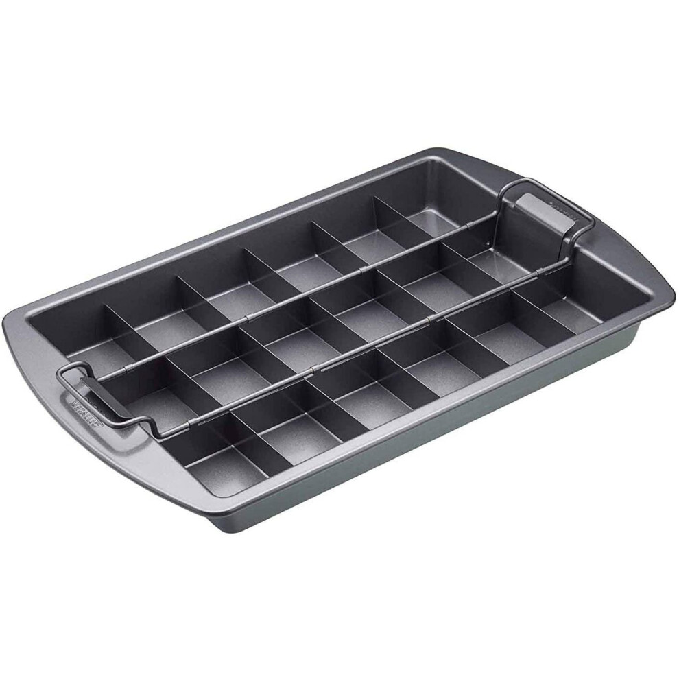Chicago Metallic Professional Non-Stick Brownie Tin with Dividers and Loose Base, 23 x 33 cm (9" x 13"), Carbon Steel, Grey, 25 x 39.5 x 4 cm