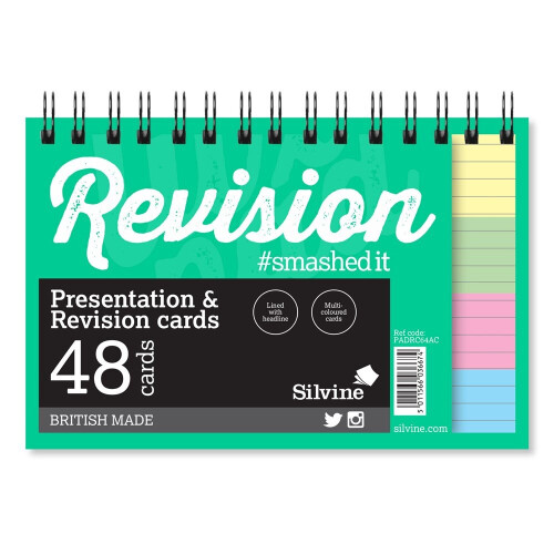 Silvine Revision A6 Flash Cards - Lined (48 Cards) ASSORTED