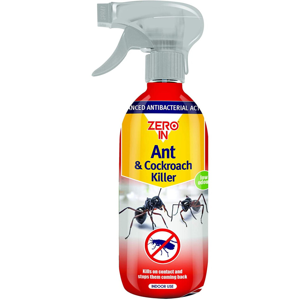 Zero In ZER958 Anti-Bacterial Ant & Cockroach Killer - 500ml RTU Spray, clear