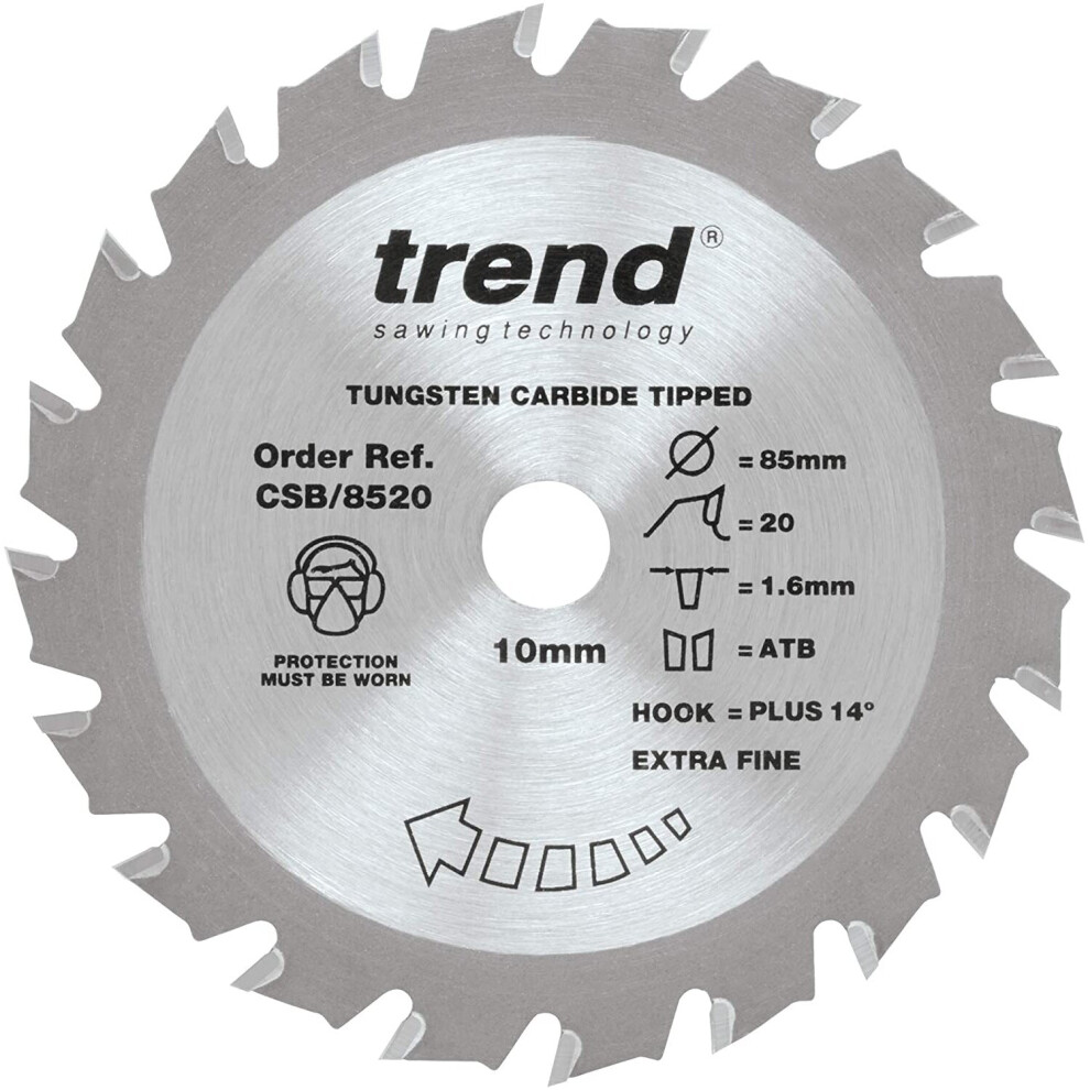 Trend CSB/8520 Craft Pro Blade Ideal for Titan TTB689CSW Mini Saws, Tungsten Carbide Tipped, 85mm x 20 Teeth x 10mm Bore-image-OPC-P8WJD6D-NEW