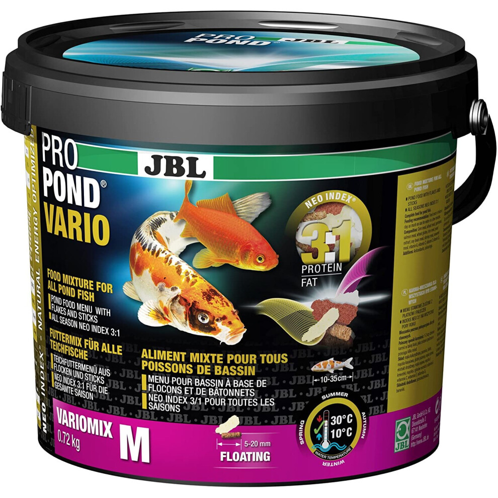 JBL food for all Pond Fish, Floating Food Mix with Flakes and Sticks, Special Food, ProPond Vario, Size M, 0.72 kg