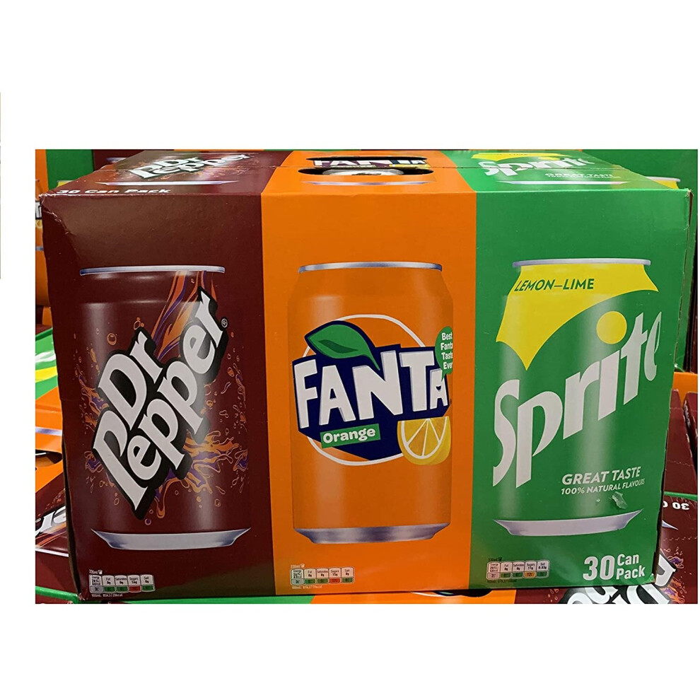 Coca Cola Dr. Pepper, Fanta, Sprite Cans, 330 ml Variety Pack of 30