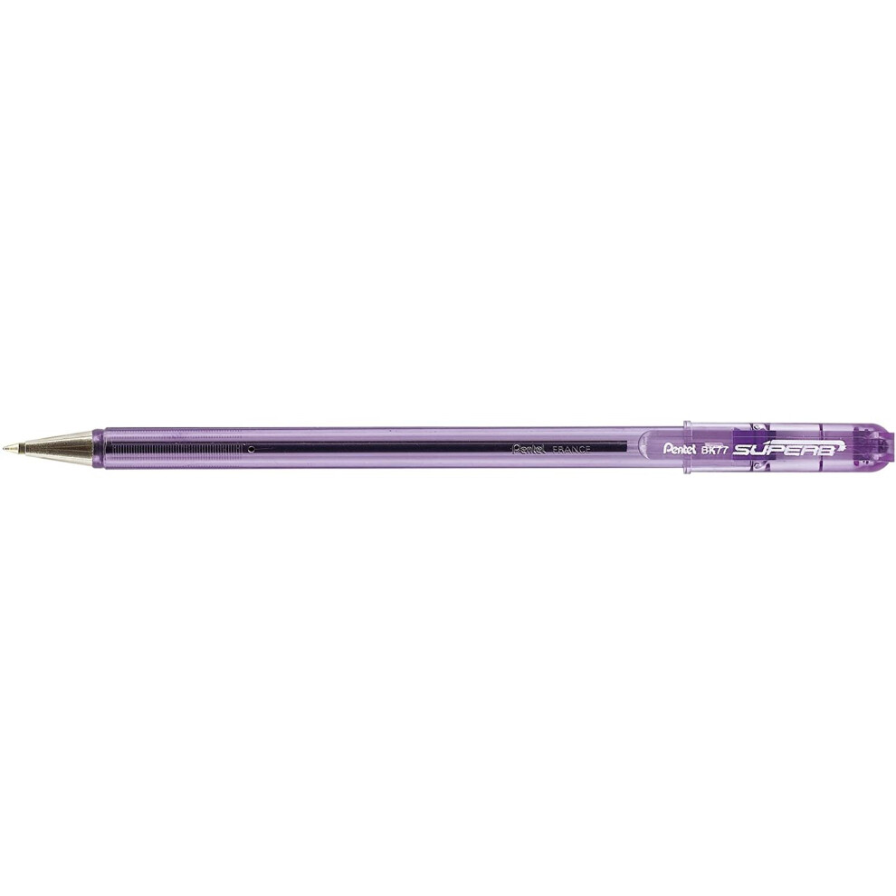 Pentel 0.7 mm Oil Based Ink Slim Barrel Superb Ballpoint Pen - Violet (Pack of 12 Pens)