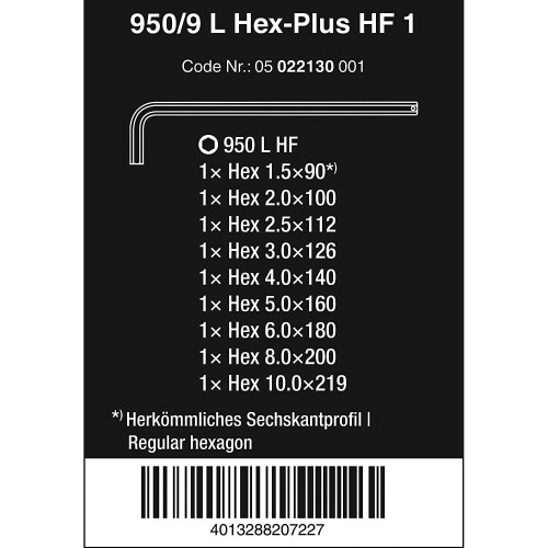Wera Wera 950/9 Hex-Plus holding function 1 Chrome-plated L-key set, 1.5-10, 9pc, 05022130001 1