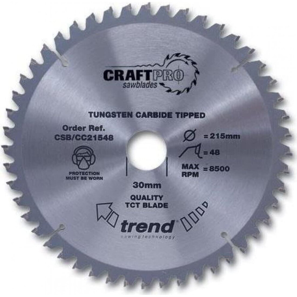 Trend Csb/Cc19060 Craft Pro Negative Hook Crosscutting Tct Circular Saw Blade, Tungsten Carbide Tipped, 190Mm X 60 Teeth X 30 Bore