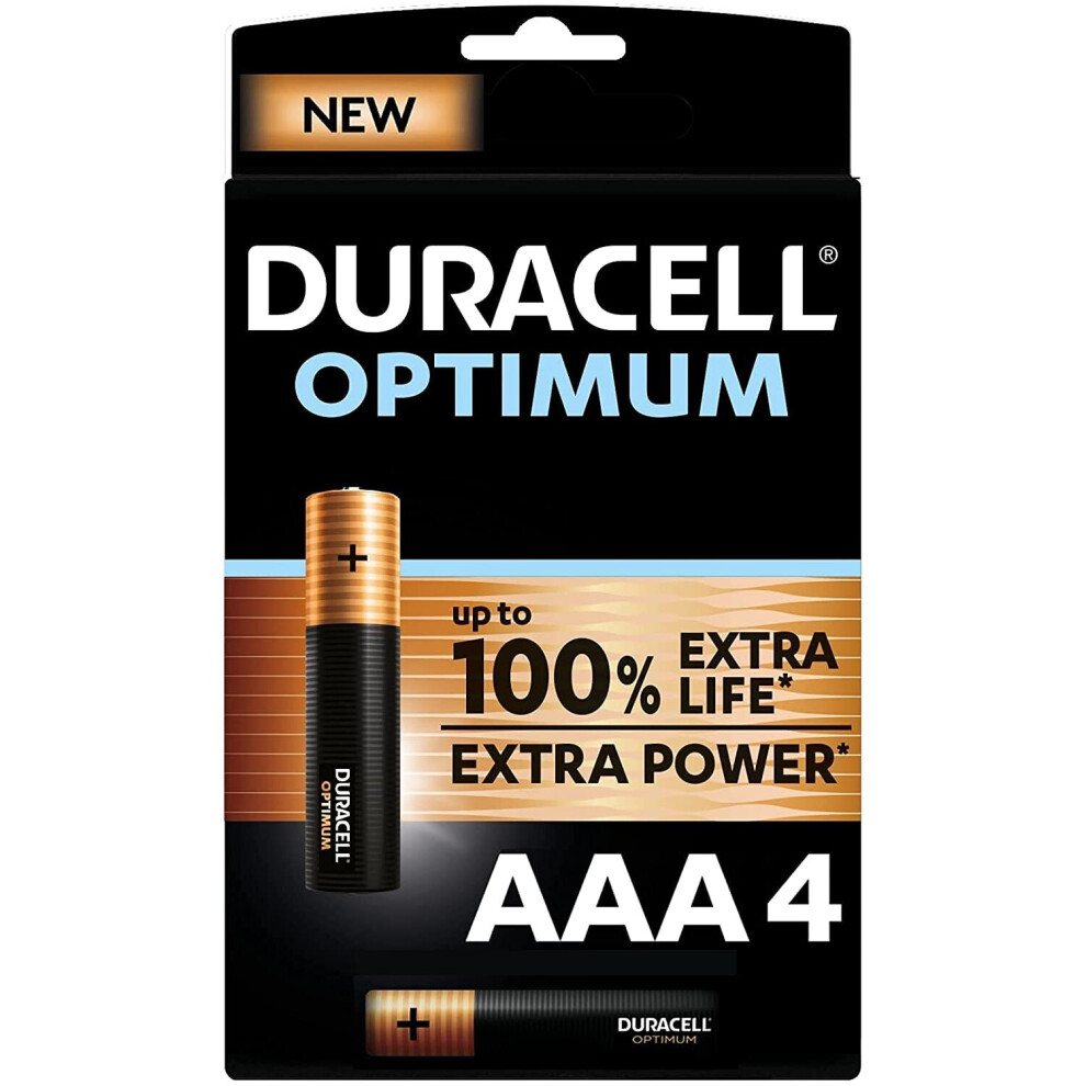 Duracell NEW Optimum AAA Alkaline Batteries [Pack of 4], 1.5 V LR03 MX2400