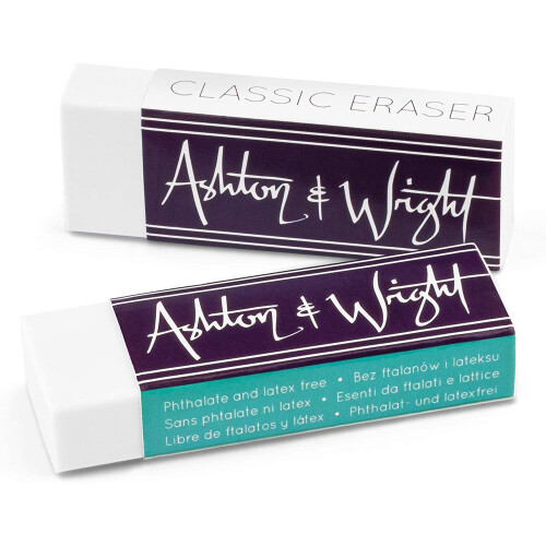 Ashton and Wright - Classic Eraser - Latex Free Plastic Rubber - Pack of 2 White 2