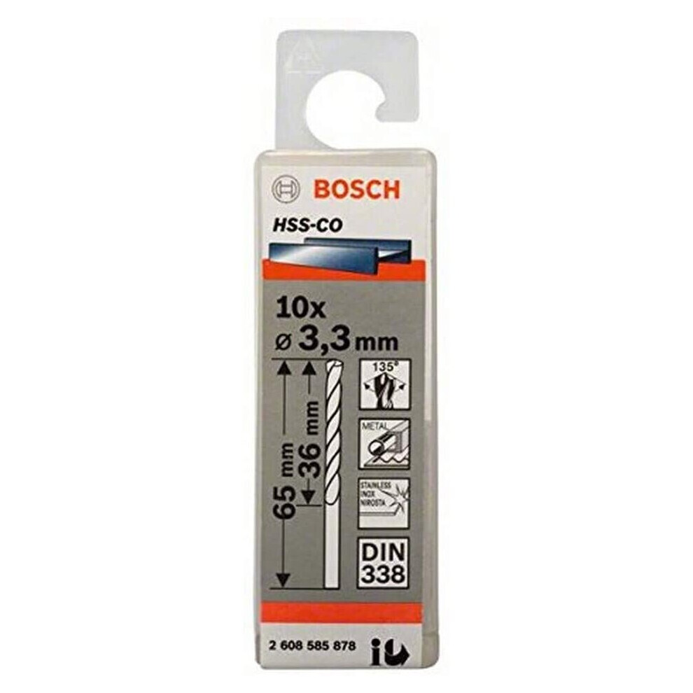 Bosch Professional 10Pc. Hss-Co Metal Drill Bit (Stainless Steel, 3.3 X 36 X 65 Mm, Accessory Drill Driver)