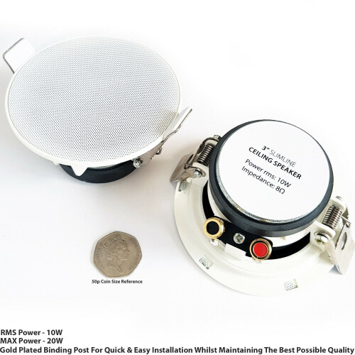 Loops PAIR of 3" Mini Low Profile Ceiling Speaker 8 OHM 2 Way Compact Mount Slim Line 2