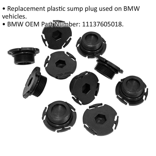 Loops 10 PACK Plastic Sump Plug - Replacement Plug for BMW Vehicles - Engine Oil Drain 1