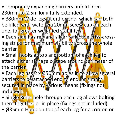 Loops 230mm to 2500mm Adjustable Width Plastic Barrier - Portable Safety Perimeter 1