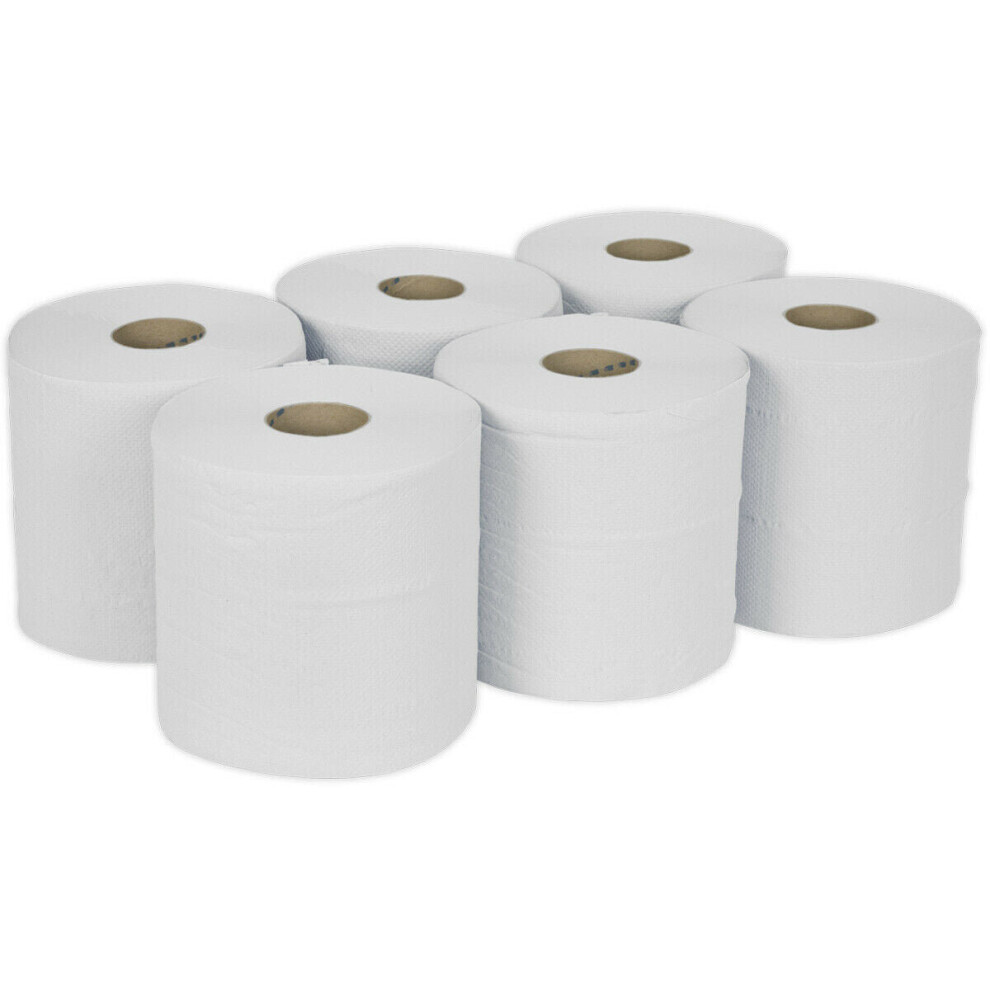 Loops 6 Pack 150M White 2-Ply Embossed Paper Roll - 190Mm Wide - Perforated Paper Wipe