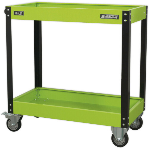 Loops Heavy Duty 2 Level Workshop Trolley - 80kg Per Shelf - Locking Castors - Green 2