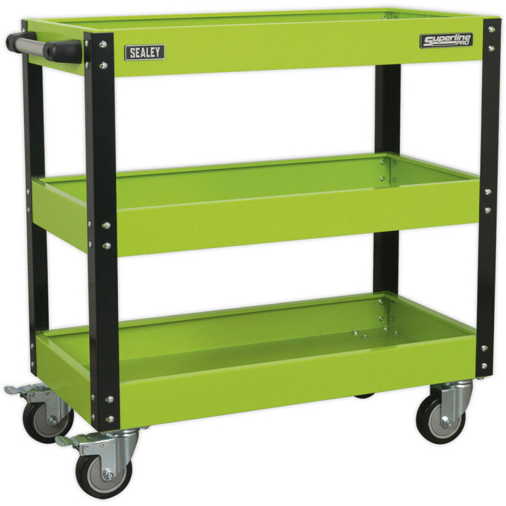 Heavy Duty 3 Level Workshop Trolley - 160kg Capacity - Locking Castors - Green