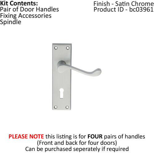 Loops 4x PAIR Victorian Scroll Handle on Lock Backplate 150 x 43mm Satin Chrome 1