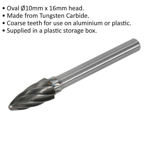 Loops 10mm Carbide Rotary Burr Bit - RIPPER / COARSE Oval - Engraving Milling Tool 1