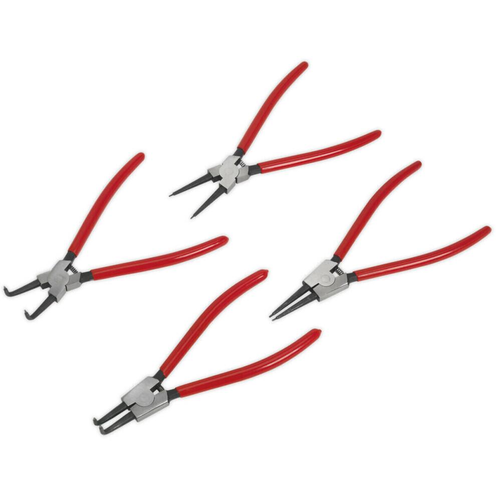 4 Piece 230mm Circlip Pliers Set - Internal / External - Spring Loaded Jaws