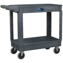 Heavy Duty 2 Level Composite Workshop Trolley - 113kg Per Shelf - Deep Wall