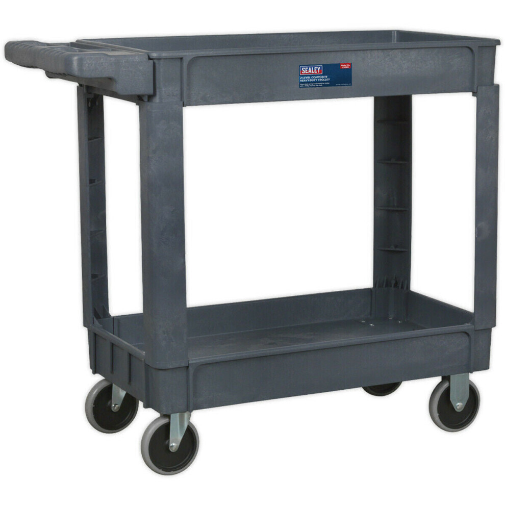 Loops Heavy Duty 2 Level Composite Workshop Trolley - 113Kg Per Shelf - Deep Wall