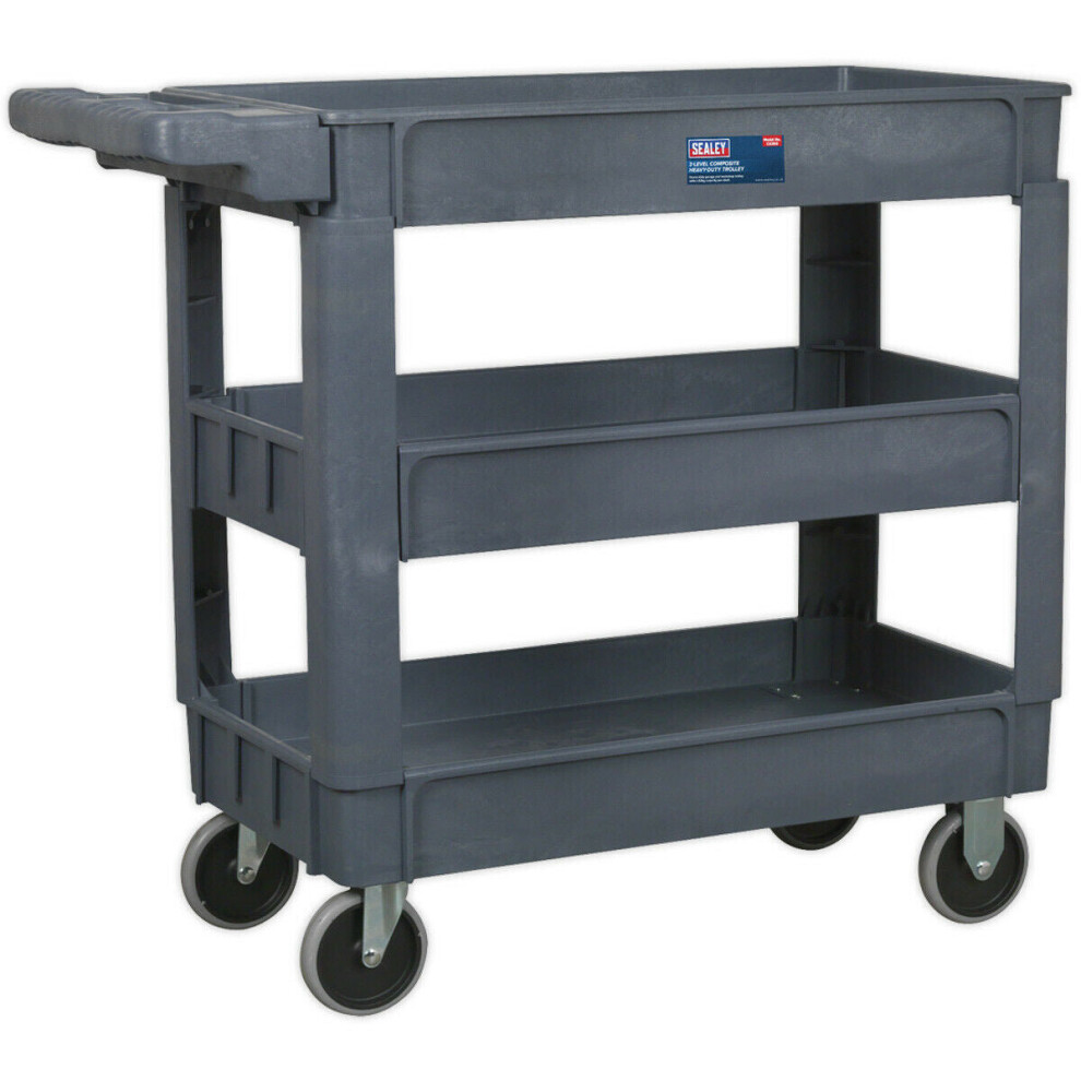 Loops Heavy Duty 3 Level Composite Workshop Trolley - 83Kg Per Shelf - Deep Wall
