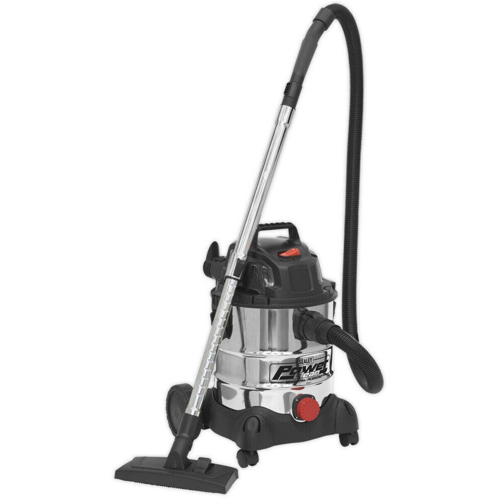 1250W Industrial Wet & Dry Vacuum Cleaner - 20L Stainless Steel Drum - 230V