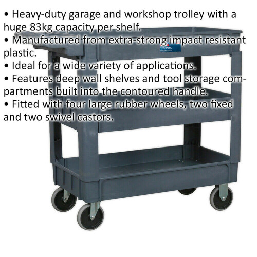 Loops Heavy Duty 3 Level Composite Workshop Trolley - 83kg Per Shelf - Deep Wall 1