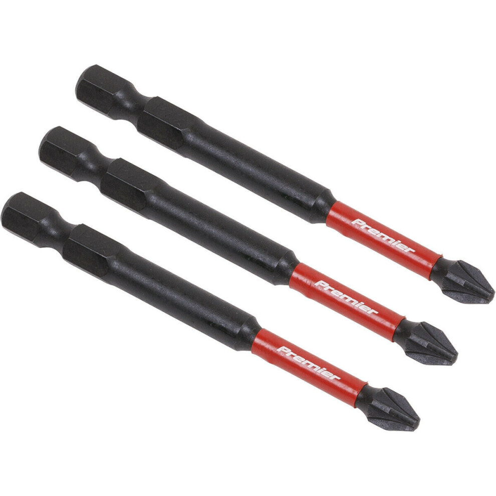 3 Piece 75mm Pozi Head #2 Impact Power Tool Bit Set - S2 Steel Drill Bits